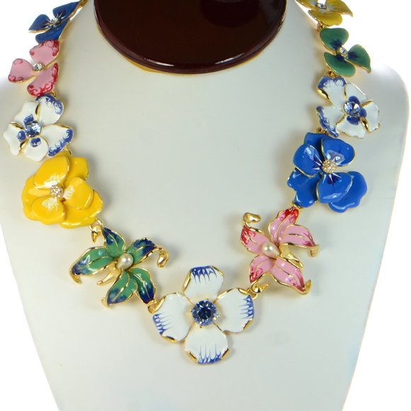 100% Authentic! KJL Kenneth Jay Lane Multi-color Enamel Flower Necklace,All Products : American Fashion Style Bags On Sale